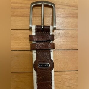 Men’s Brown Leather Belt with White Cotton Trim by Nautica in Sz. 38